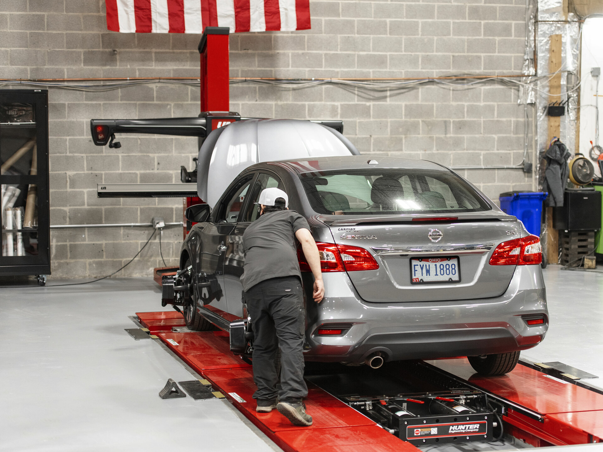 Hunter Ultimate ADAS system installed in a working shop bay